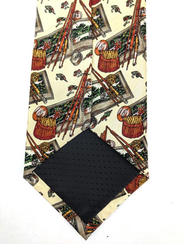 MUSEUM ARTIFACTS Neck Tie Fly Fishing Novelty Print Textured 100% Silk