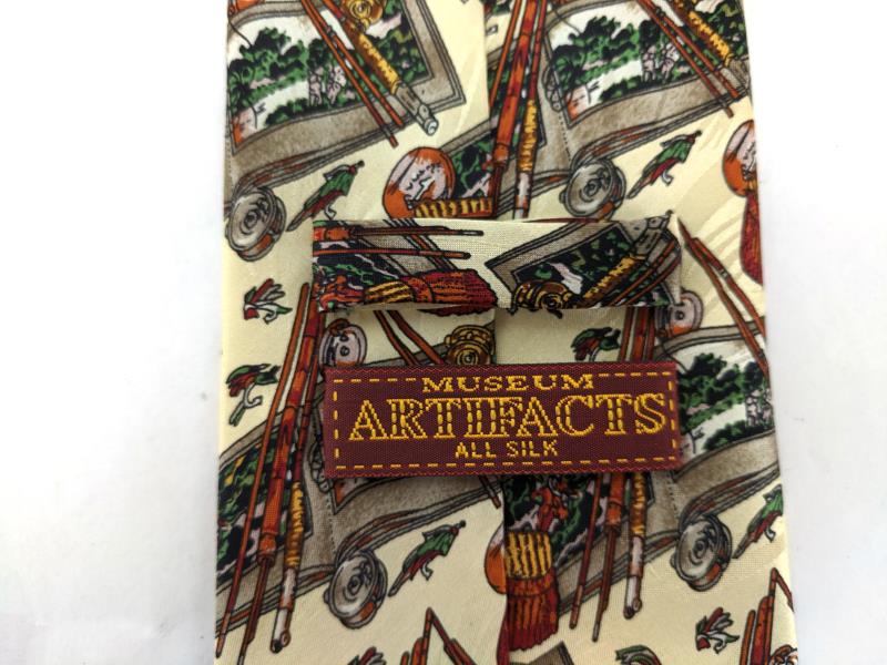 MUSEUM ARTIFACTS Neck Tie Fly Fishing Novelty Print Textured 100% Silk