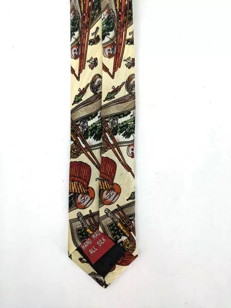 MUSEUM ARTIFACTS Neck Tie Fly Fishing Novelty Print Textured 100% Silk