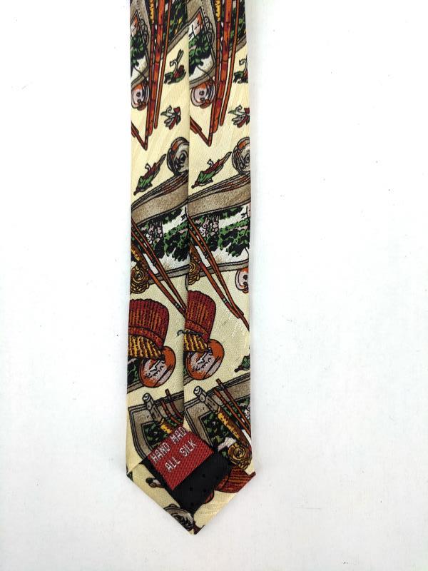 MUSEUM ARTIFACTS Neck Tie Fly Fishing Novelty Print Textured 100% Silk