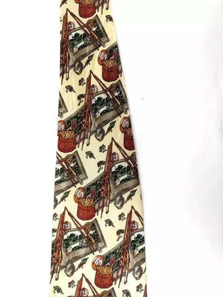 MUSEUM ARTIFACTS Neck Tie Fly Fishing Novelty Print Textured 100% Silk