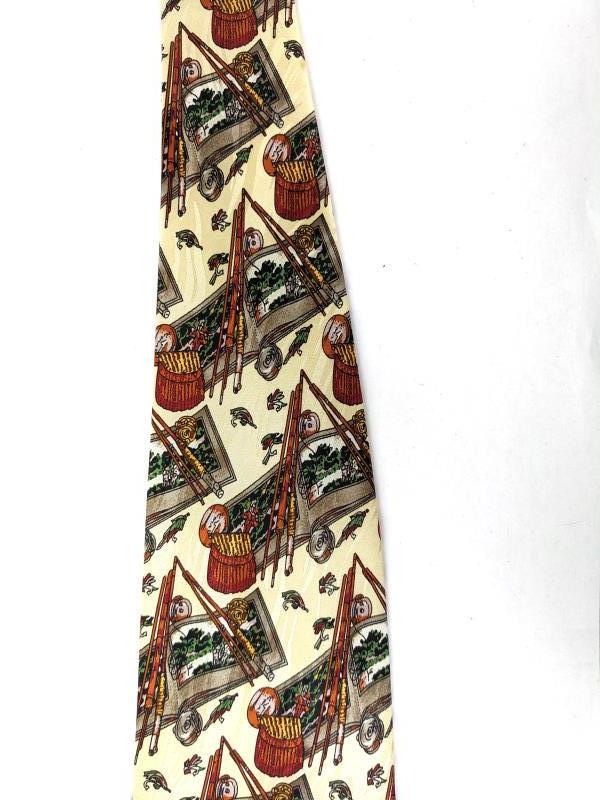 MUSEUM ARTIFACTS Neck Tie Fly Fishing Novelty Print Textured 100% Silk
