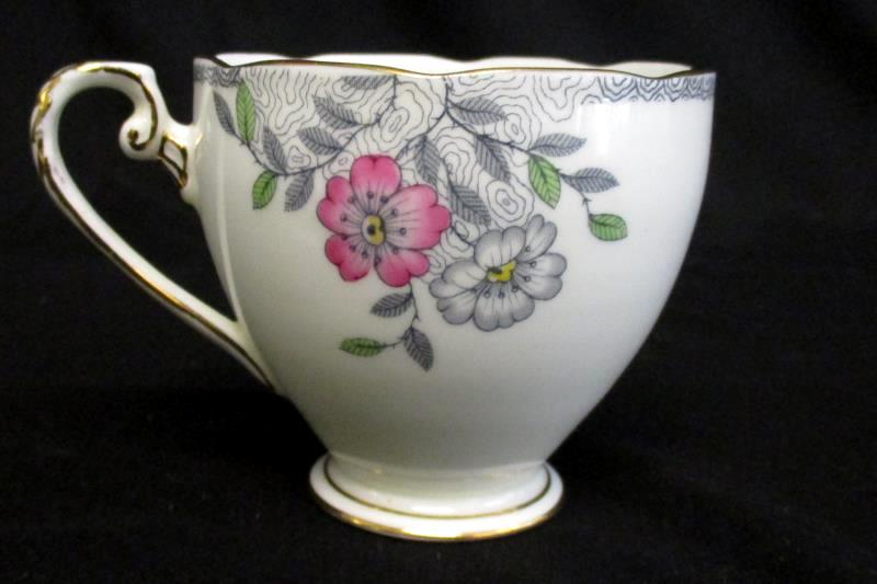 ABJ Grafton China Melville Tea Cup and Saucer Floral Gold Trim England Made