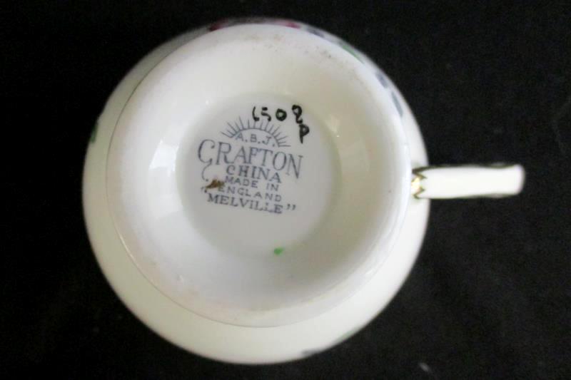 ABJ Grafton China Melville Tea Cup and Saucer Floral Gold Trim England Made