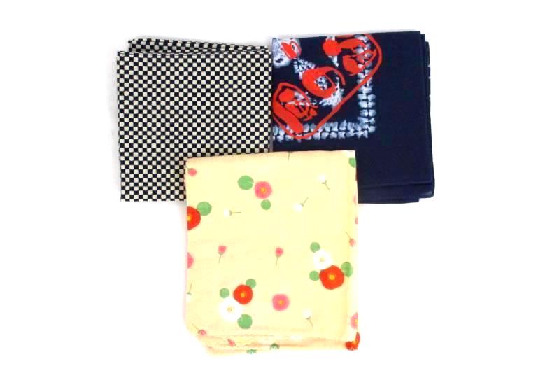 Lot of 3 Patterned Handkerchiefs White Navy Blue Black and Beige