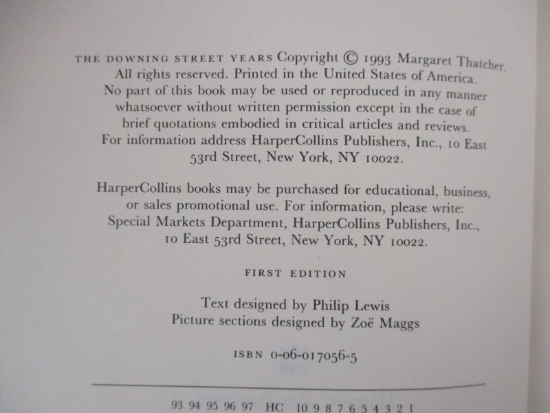 The Downing Street Years by Margaret Thatcher 1993 HC DJ Harper Collins
