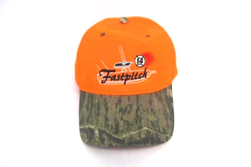 Port Authority Fastpitch Softball Cap Hat Neon Orange Camo Easy Fasten Back