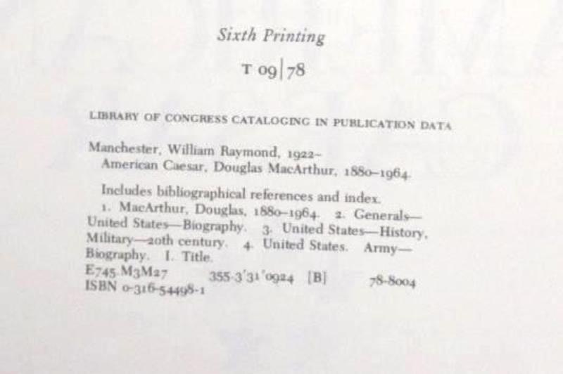 American Caesar Douglas MacArthur 1880 - 1964 by William Manchester HC DJ 1978