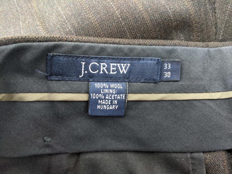 J. Crew 100% Wool Career Pants Brown Pin Stripe Men's Sz 33/30