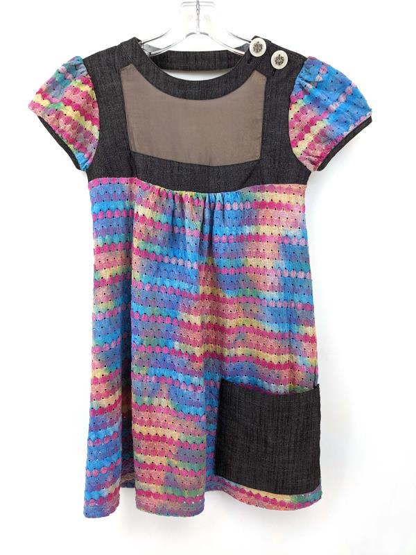 Nuvula Shift Tunic Open Back Pocket Rainbow Knit Boho Hippie Style Size XS