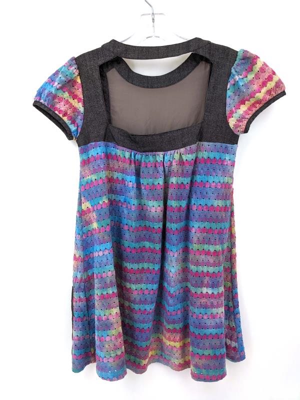 Nuvula Shift Tunic Open Back Pocket Rainbow Knit Boho Hippie Style Size XS