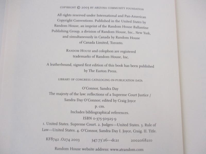 The Majesty Of The Law by Sandra Day O’Connor 2003 Hardcover Ex-Library