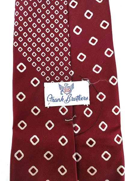Vintage FRANK BROTHERS 100% Silk Neck Tie Burgundy Squares Woven Pattern