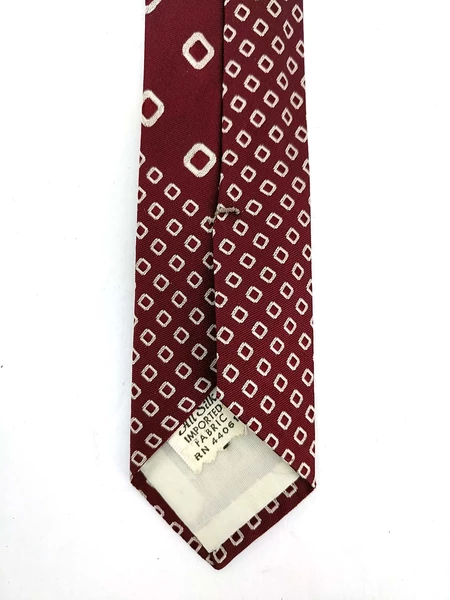 Vintage FRANK BROTHERS 100% Silk Neck Tie Burgundy Squares Woven Pattern
