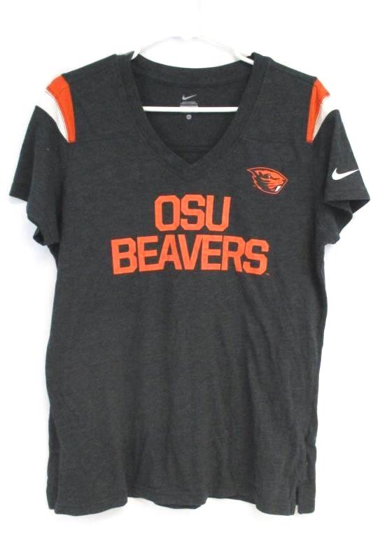 Nike Women's OSU Beavers Shirt Top Gray V Neck Short Sleeve Cotton Blend Sz XL