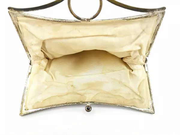Vintage Art Deco Belt Purse Clutch Beaded White Metallic