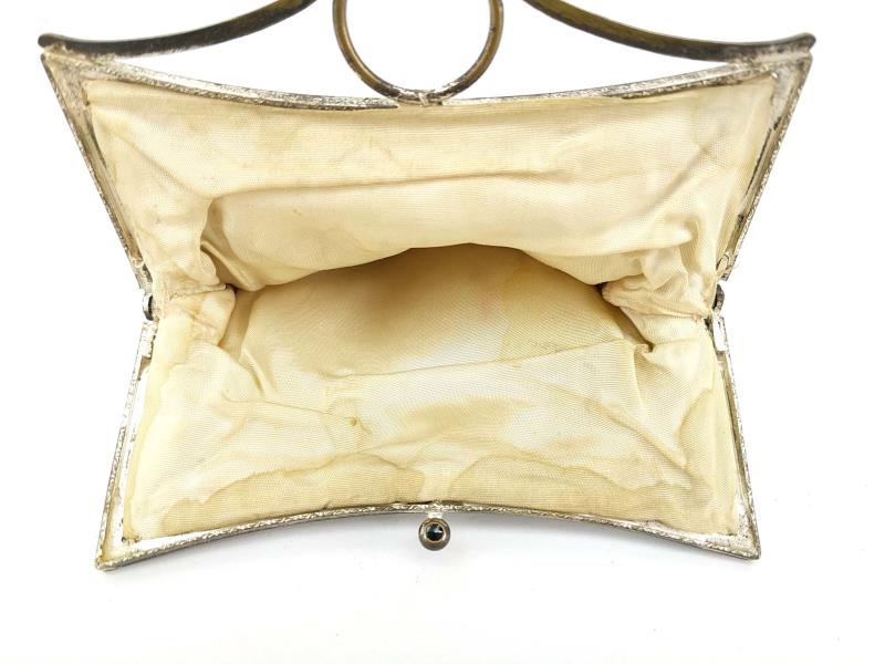 Vintage Art Deco Belt Purse Clutch Beaded White Metallic