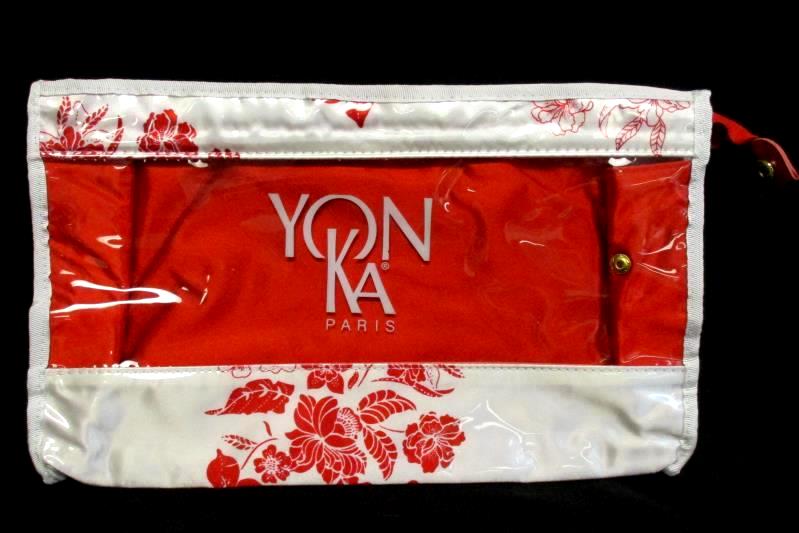 Yon Ka Paris Make Up Shower Travel Bag Plastic Red White Floral Foldable