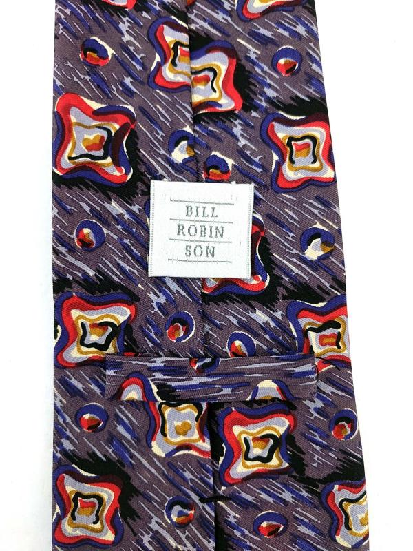 BILL ROBINSON Robin Son Silk Neck Tie Abstract Pattern Retro Purple Squares
