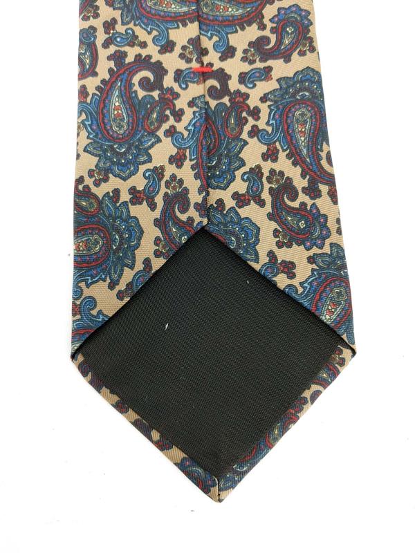 LORD AND TAYLOR Man's Shop Neck Tie Taupe with Blue and Red Paisleys 100% Silk