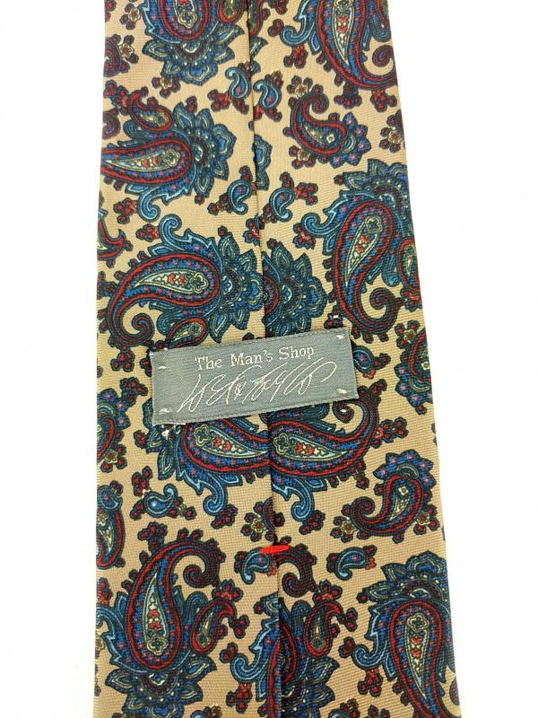 LORD AND TAYLOR Man's Shop Neck Tie Taupe with Blue and Red Paisleys 100% Silk