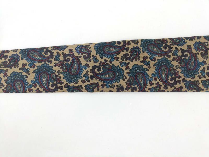 LORD AND TAYLOR Man's Shop Neck Tie Taupe with Blue and Red Paisleys 100% Silk