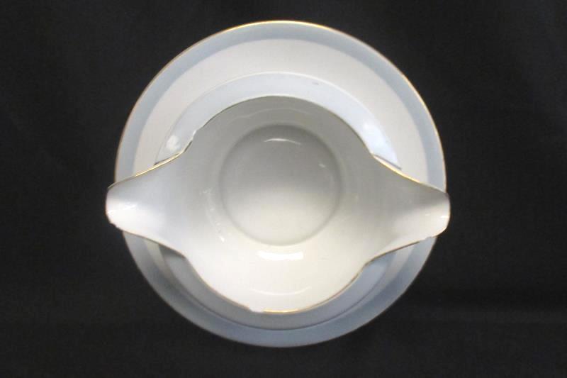Fuji China Island Wreath Vintage Gravy Bowl Attached Saucer Floral Gold Rim