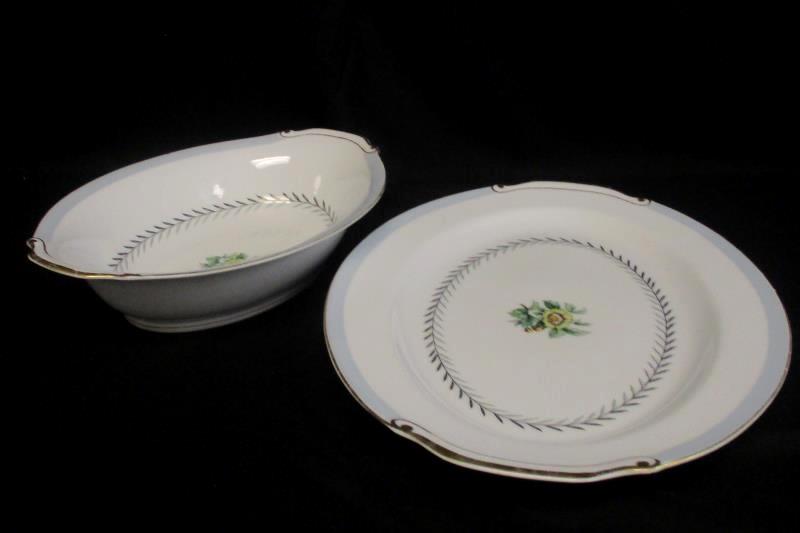 Lot of 2 Fuji China Island Wreath Serving Plate Vegetable Dish Floral Gold Rim