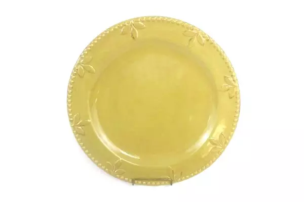 Signature Housewares Sorrento Stoneware Serving Plate 14in Leaf Design Gold