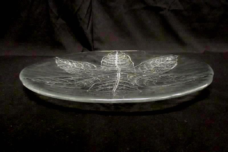 Dansk Vintage Textured Clear Press Glass Serving Plate Platter 13in Leaf Pattern