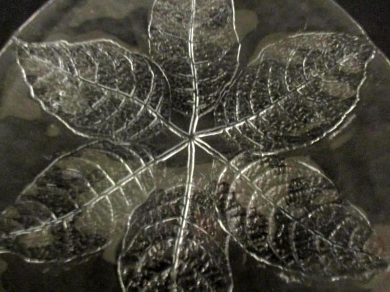 Dansk Vintage Textured Clear Press Glass Serving Plate Platter 13in Leaf Pattern