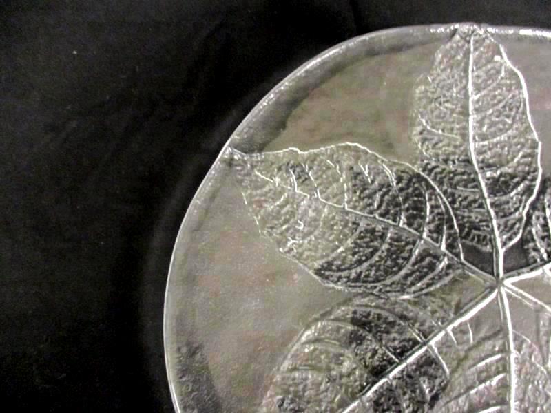 Dansk Vintage Textured Clear Press Glass Serving Plate Platter 13in Leaf Pattern