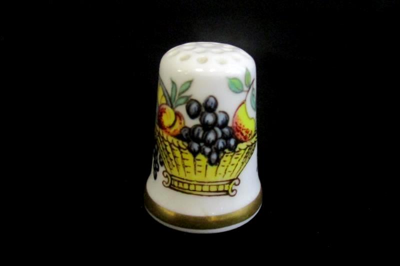 Crown Staffs England Fruit Basket China Vintage Thimble White Painted Gold Tone