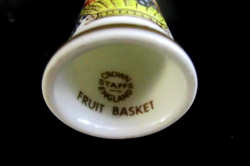 Crown Staffs England Fruit Basket China Vintage Thimble White Painted Gold Tone
