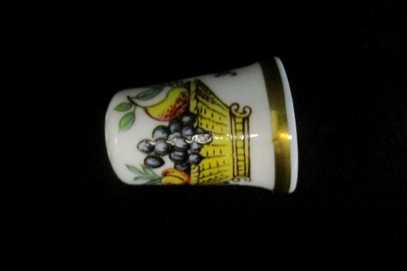 Crown Staffs England Fruit Basket China Vintage Thimble White Painted Gold Tone