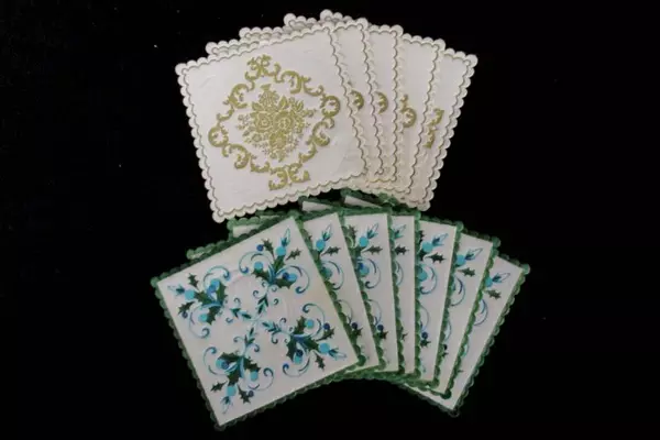 Lot of 12 Vintage Hallmark Coasters Green And Blue Holly And Gold Floral Light