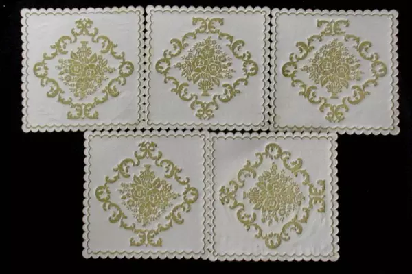 Lot of 12 Vintage Hallmark Coasters Green And Blue Holly And Gold Floral Light