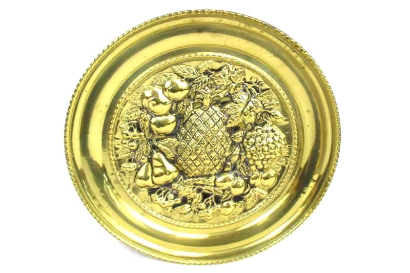 Brass Wall Hanging Round 16 Inches Decorative Fruit and Vegetable Design England