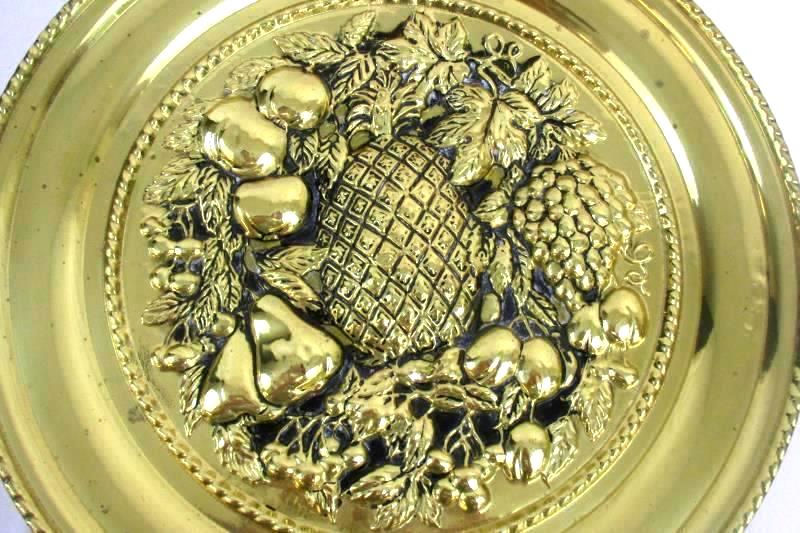 Brass Wall Hanging Round 16 Inches Decorative Fruit and Vegetable Design England