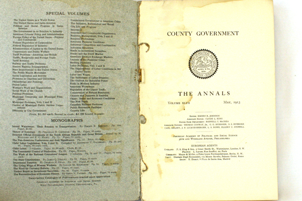 May 1913 County Government Annals American Academy of Political Social Science