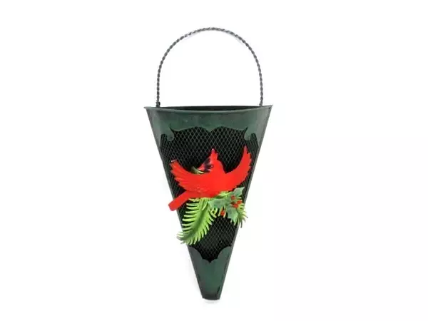 Green Metal Wall Vase Red Cardinal 13 Inch