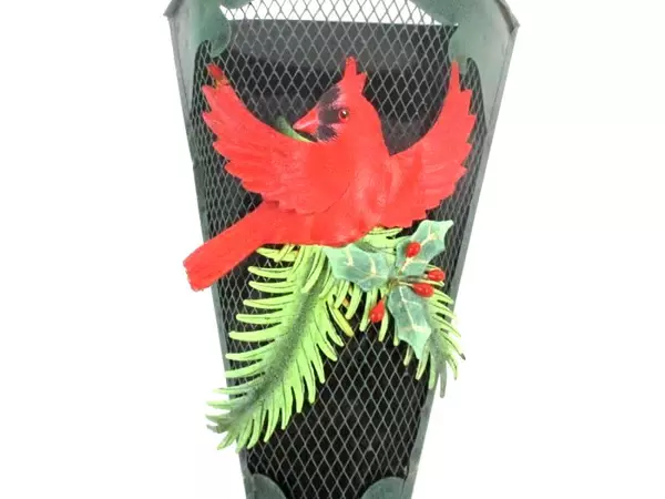 Green Metal Wall Vase Red Cardinal 13 Inch