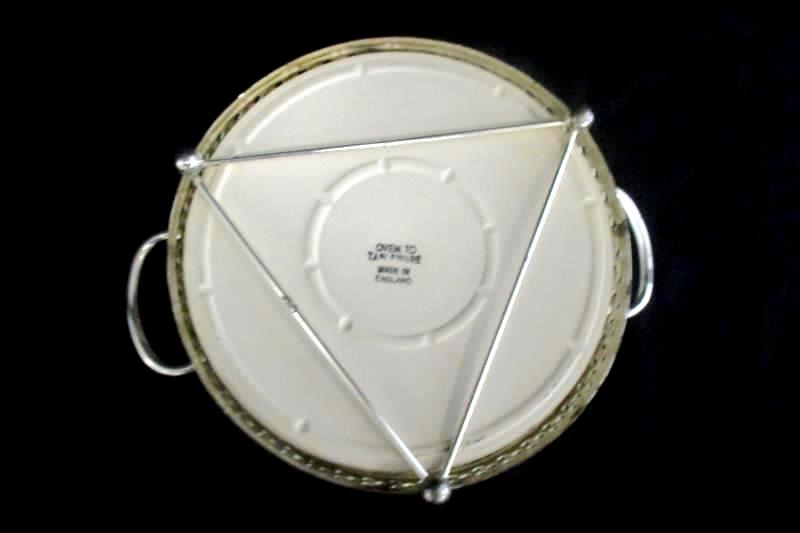 Vintage Oven To Tableware Off White Casserole Dish Silver Metal Holder England