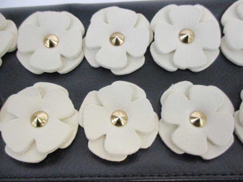 Lot of 2 Fold Over Magnetic Faux Leather Purses Express Cream Black Stud Flowers
