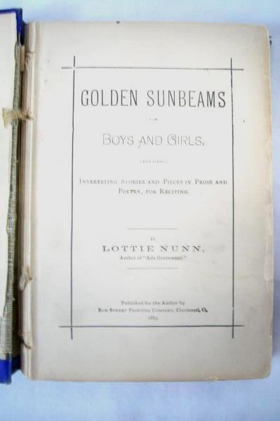 Golden Sunbeams for Boys and Girls Lottie Nunn Antique Hardcover Book 1883