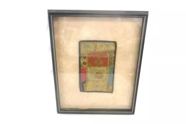 Antique Indian Bajara Embroidered Patchwork Tapestry Framed Floral Sequins