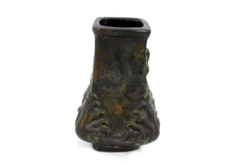 Lot of 2 Lightweight Metal Bronze Toned Dragon Vase Potpourri Bowl Decor Japan