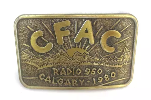 Vintage 1980 Century Belt Buckle Bronze CFAC Radio 960 Calgary Canada