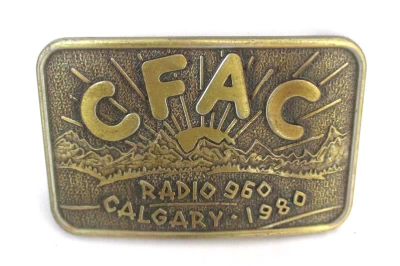 Vintage 1980 Century Belt Buckle Bronze CFAC Radio 960 Calgary Canada