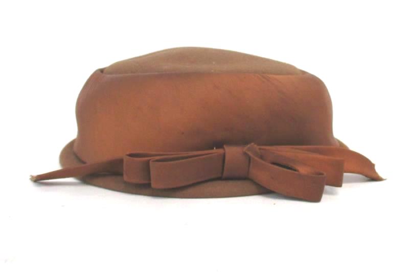 Vintage Brown Original Chapeaux Louise Womens Hat Size Large Wool Satin